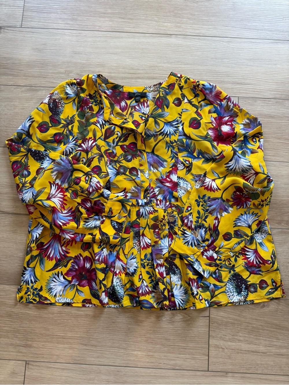 J. Crew 100% Silk Golden Floral Blouse